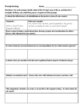 Preview of Essay Planning/Prompt Sorting Activity Vol 1 - Cambridge AICE General Paper