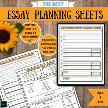 Preview of Essay Planning Sheets and Student Writing Cheat Sheet