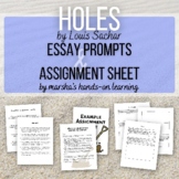 Essay Prompts and Assignment Sheet for Holes by Louis Sachar