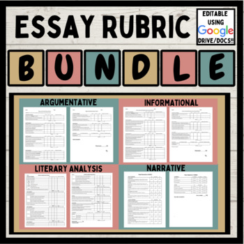 Preview of Essay Rubric BUNDLE (editable with Google Docs)