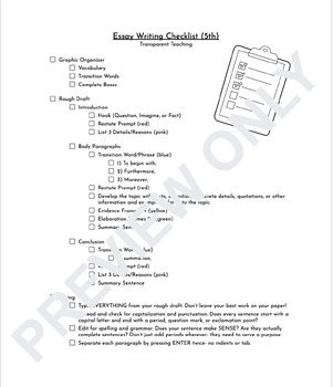 Preview of Essay Writing Checklist (Student Outline)