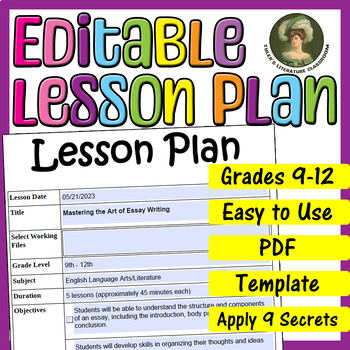 Preview of Essay Writing : Editable Lesson Plan for High School