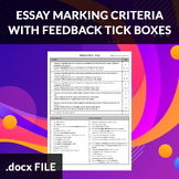 Essay Writing – Marking Criteria Rubric with Feedback Tick Boxes