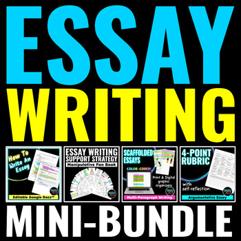 Preview of Essay Writing Mini-BUNDLE | Cheat Sheet, Fan Book, Graphic Organizers, Rubric