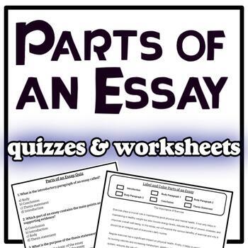 Preview of Essay Writing Parts of an Essay and Citing Evidence Quizzes and Worksheets