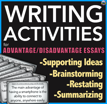 Preview of Essay Writing Task Cards with Activities for Advantage Disadvantage Writing