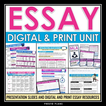 Preview of Essay Writing Unit - Slides, Organizers & Assignments - Digital Print Bundle