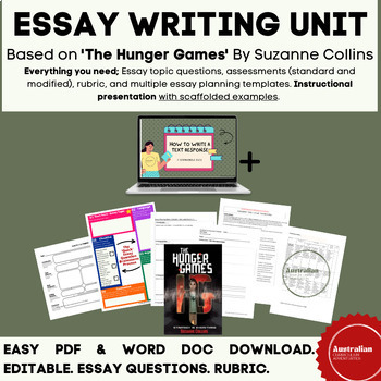 Preview of The Hunger Games Essay Writing Unit - Assessment - Rubrics - Printables