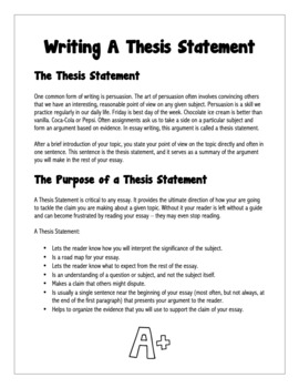 English: Writing A Thesis Statement Grades 6 - 12 by The Senior School Shop