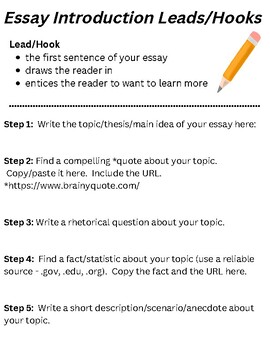 Preview of Essay Writing - creating a powerful lead/hook for an introduction