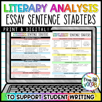 Preview of Essays Sentence Starters for Literary Analysis