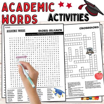 Preview of Essential Academic Words  Fun Worksheets,Terms,Wordsearch & Crosswords