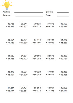 Essential Addition and Subtraction Of Decimals Worksheets 