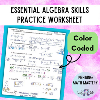 Preview of Essential Algebra Skills Practice Review Worksheet