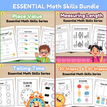Preview of Essential Kindergarten Math Skills •  Place Value, Shapes, Measurement, Time