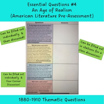Preview of Essential Questions #4: An Age of Realism (American Literature)