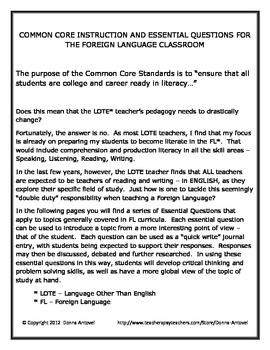 Preview of Essential Questions For the Foreign Language Classroom