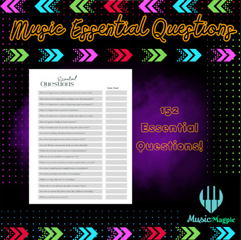 Preview of Essential Questions Music Classroom (152 Essential Questions) K-5