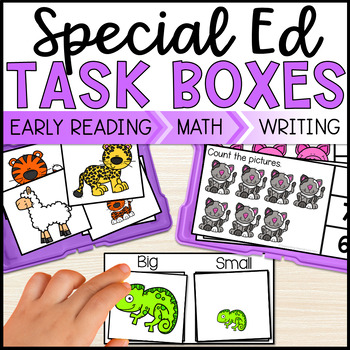 Preview of Task Boxes Special Education Activities Early Reading, Writing & Math Task Boxes