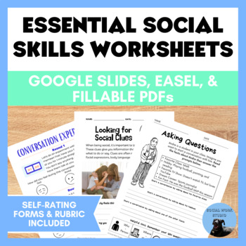 Preview of Essential Social Skills Unit -- Google Slides, Easel, & Fillable PDFs Included!