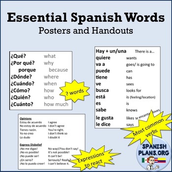 Preview of Essential Spanish Words Posters and Handouts