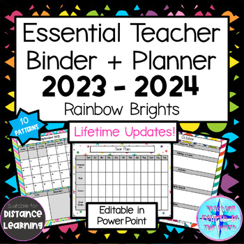 Preview of 2023-2024 EDITABLE Essential Teacher Binder + Planner + Calendar - Rainbow