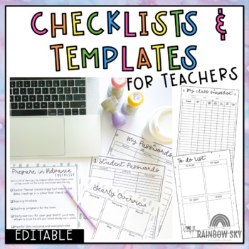 Preview of Essential Teacher Checklists and forms | Black and White Design