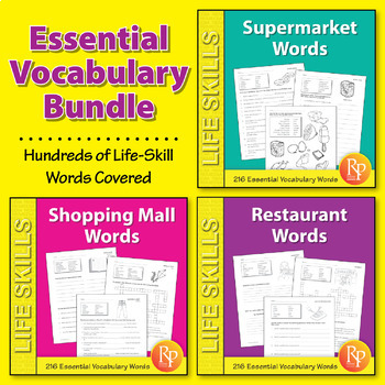 Preview of ESSENTIAL VOCABULARY LIFE SKILLS WORDS: Grocery, Survival, Shopping.. BIG BUNDLE