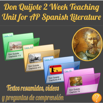 Preview of Essentials Don Quijote Reading Text, Questions, Clips Google Slides AP Spanish 
