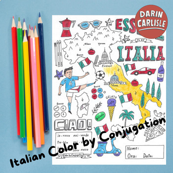 Preview of Essere Italian color by conjugation verb practice