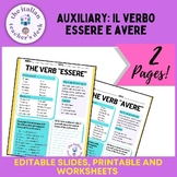 Essere and avere verbs: editable slides, printable, worksh