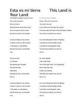 Preview of Esta es tu tierra This Land is Your Land Lyrics Jose Luis Orozco Woodie Guthrie