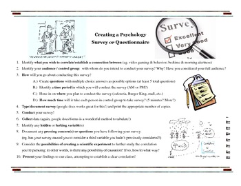 Preview of Establishing Correlation: Writing A Survey (Psychology Activity)