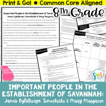 Preview of Establishing Savannah DIFFERENTIATED Reading (SS8H2, SS8H2b) *8th Grade* CCSS
