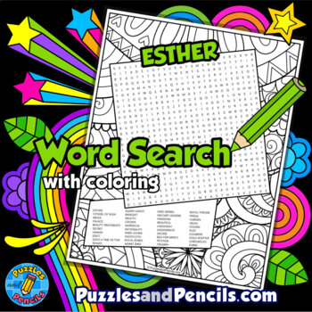 Preview of Esther Word Search Puzzle Activity with Coloring | Books of the Bible