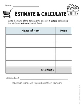Preview of Estimate & Calculate Worksheet
