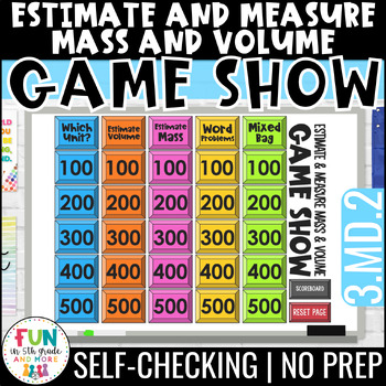 Preview of Estimate and Measure Mass and Volume Game Show for 3rd Grade Math Review