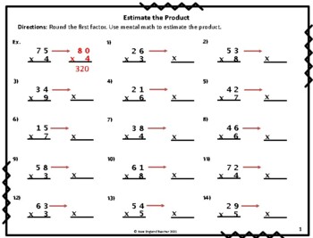 estimate the product multiplication worksheets by newenglandteacher