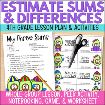 Preview of Estimating Addition & Subtraction Anchor Chart, Game, Practice, Review Worksheet