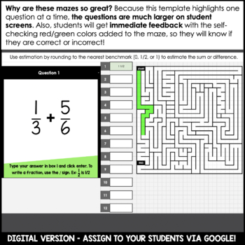 estimating fractions sums and differences maze by fifth