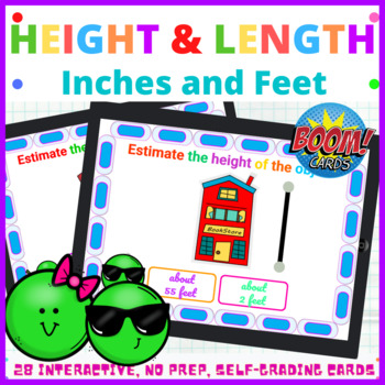 Preview of Estimating Height and Length Inches and Feet Boom Cards 1st Grade Math Digital  