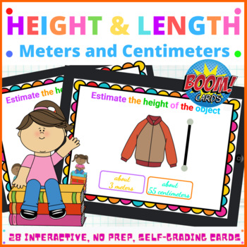 Preview of Estimating Height and Length Meters and Centimeters Boom Cards 1st Grade Math