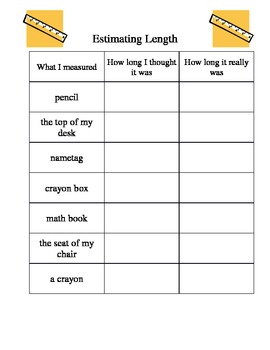 Preview of Estimating Length Worksheet