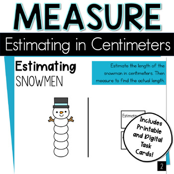 Preview of 2nd Grade Measurement Estimating Lengths in Centimeters Winter Task Cards