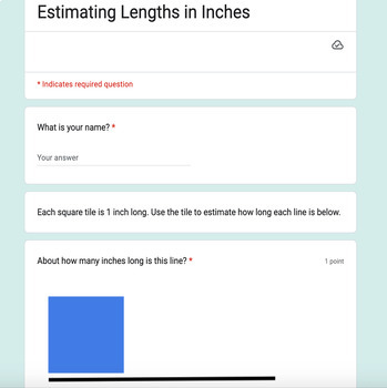 Preview of Estimating Lengths in Inches Google Form Assessment