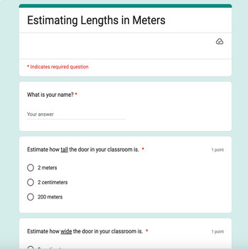 Preview of Estimating Lengths in Meters Google Form Assessment