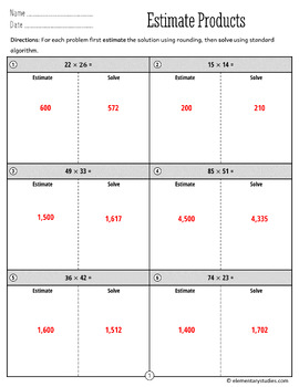 Estimating Products - 2 digit by 2 digit - Using Rounding by ...