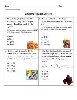 Preview of Estimating Products & Quotients
