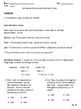 Preview of Estimating Products and Quotients