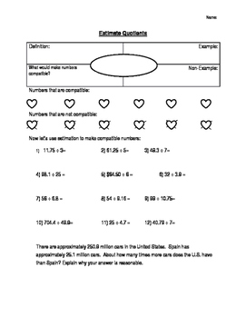 Preview of Estimating Quotients using compatible numbers worksheet